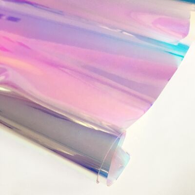 ฟิล์ม PVC สีรุ้งโปร่งใสแบบ Dichroic Iridescent สำหรับทำเสื้อกันฝนสั่งทำพิเศษและตกแต่ง